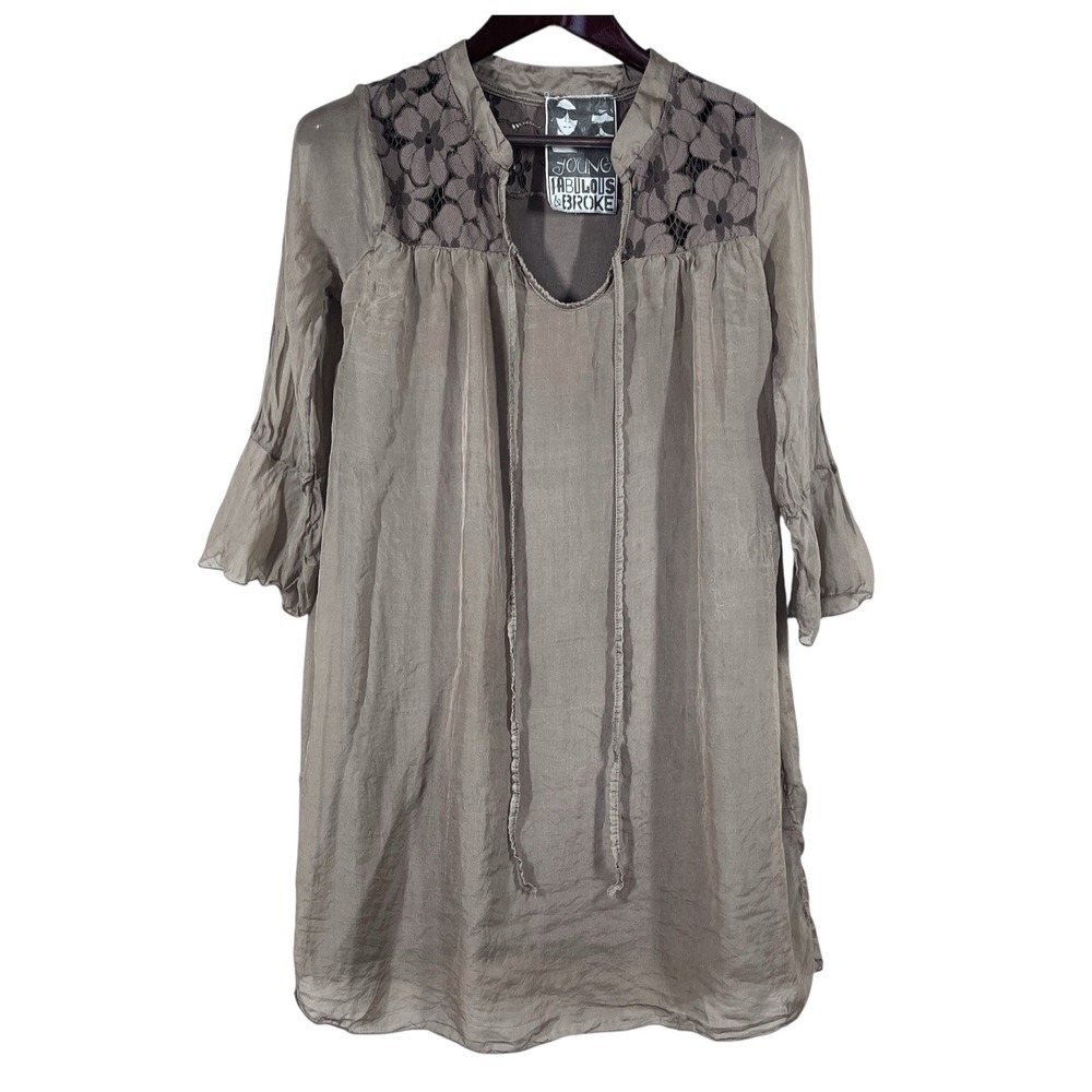 Young Fabulous & Broke 100% Silk Dress Womens XS Brown Romantic Boho Mini Shift